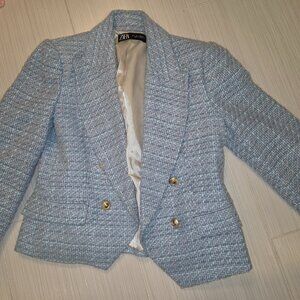 Zara Baby Blue & White Womens Blazer sz L